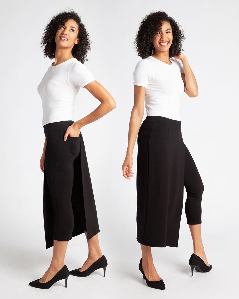 Betabrand Sassiest Skirt Overlay Ponte Crop Dress Pants Black Womens Plus XXL 2X